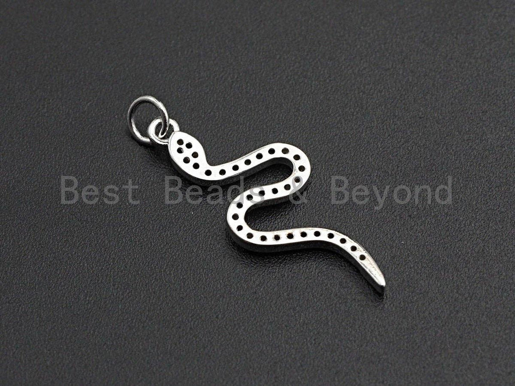 Clear CZ Micro Pave Snake Shape Pendant/Charm, Snake Cubic Zirconia Pendant, Silver/Gold Tone,12x30mm,Sku#Z501