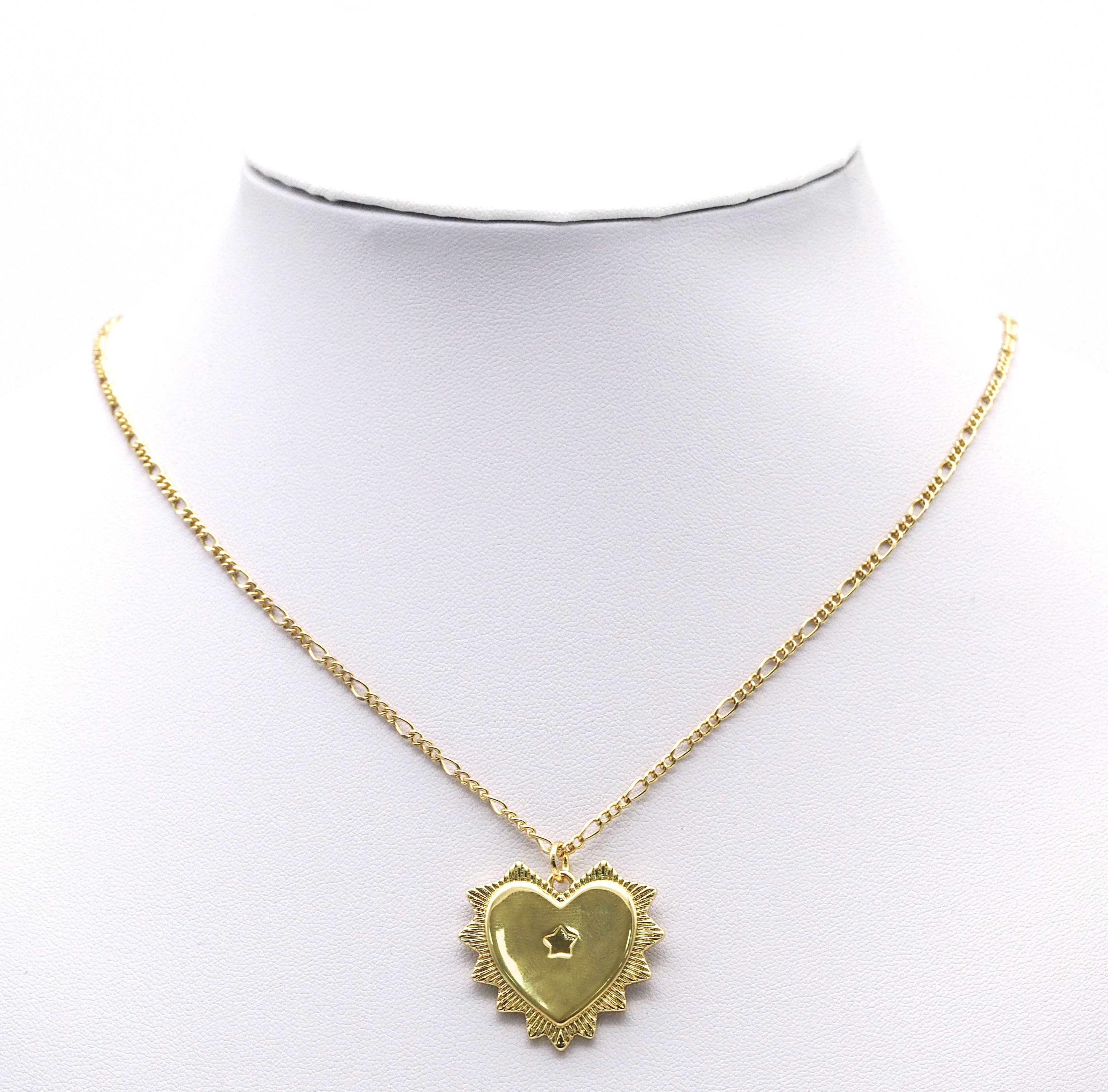 Gold Star On Spike Heart Pendant, Sku#LX104