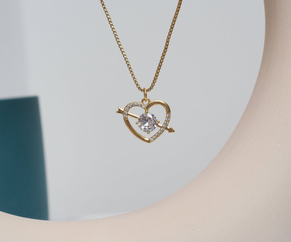 CZ Arrow On Heart Charm, Sku#Y678