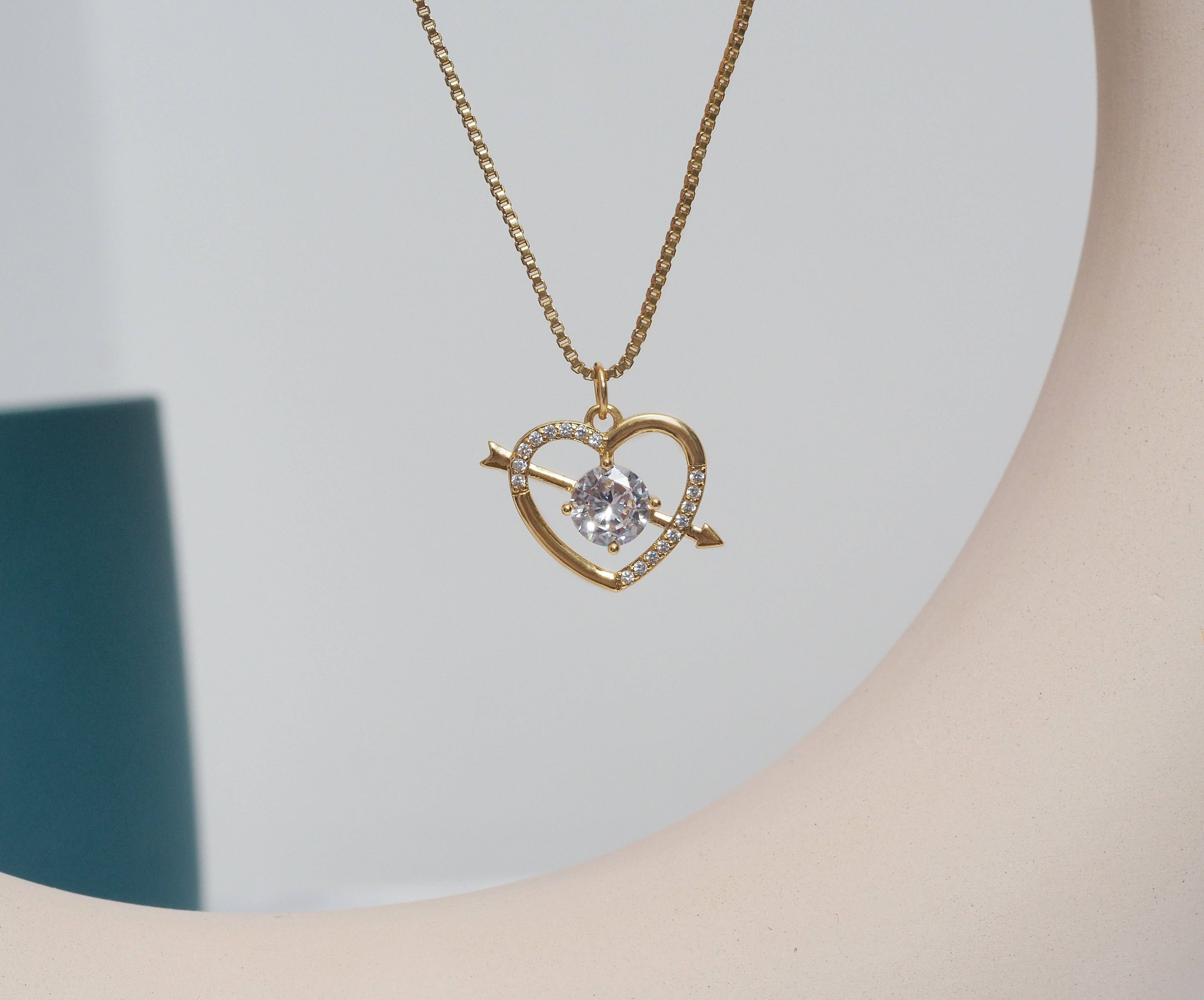CZ Arrow On Heart Charm, Sku#Y678