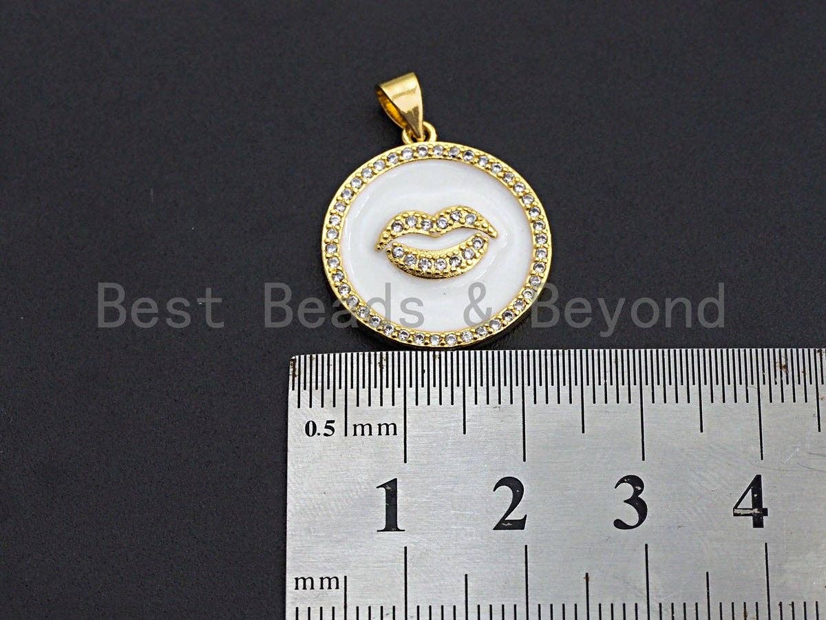 Enamel Colorful Lip On Round Coin Pendant,CZ Micro Pave Oil Drop pendant,Enamel pendant,Enamel Jewelry,20x22mm,sku#Z631C