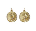 Gold CZ Unicorn Oval shape Charm, Sku#Y740