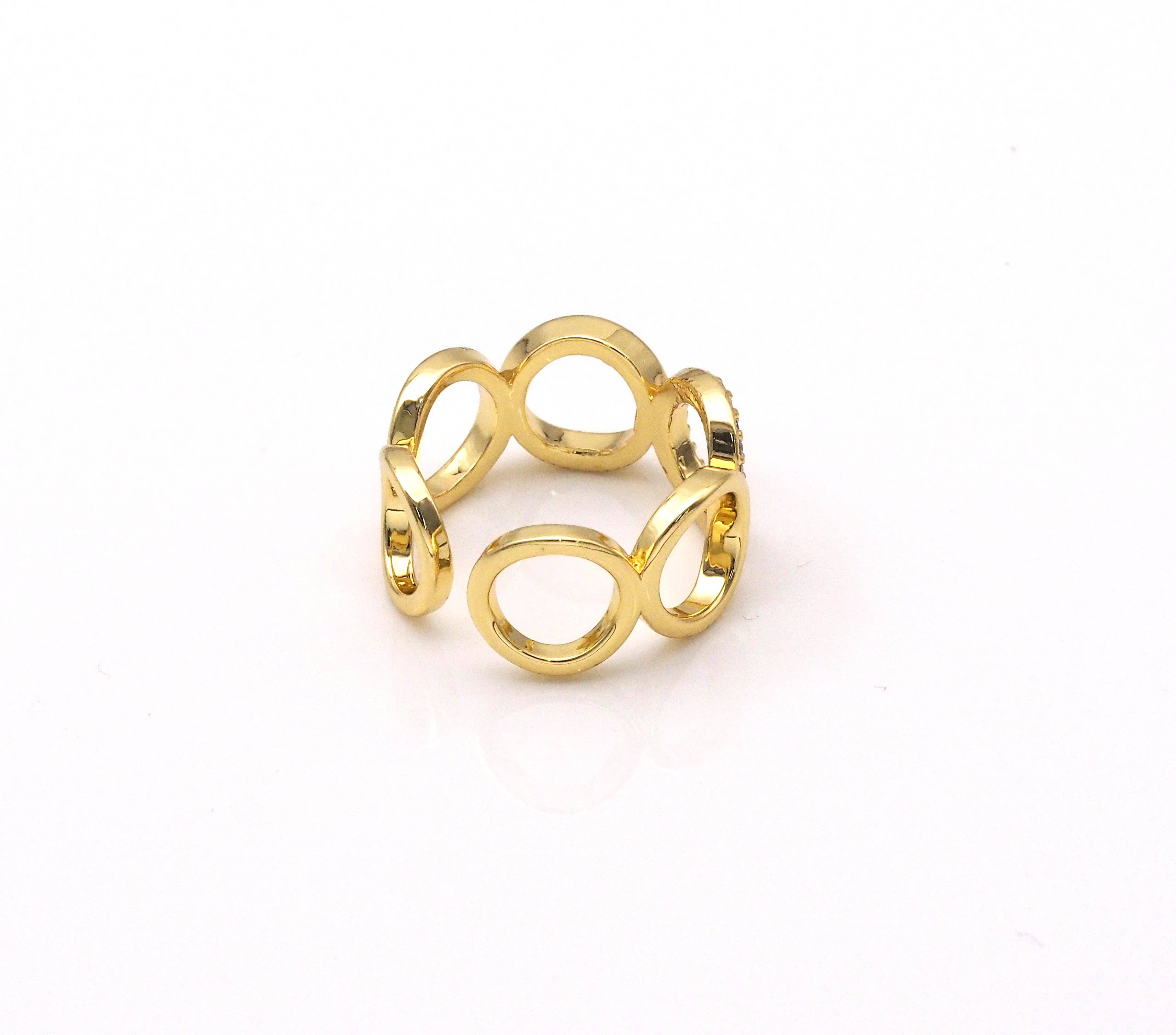 Gold CZ Circle Link Adjustable Ring, Sku#X219