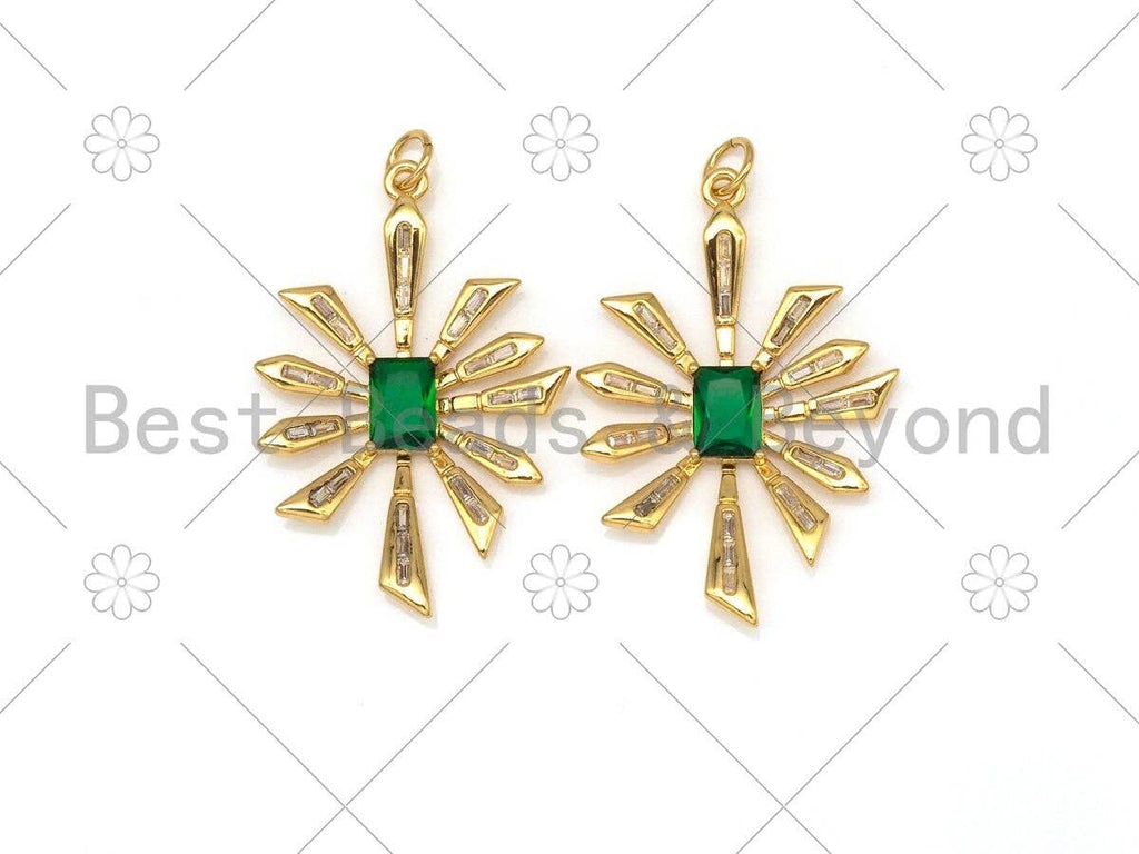 Emerald CZ Micro Pave Leaf Shape Pendant/Charm, 18K Gold Filled Flower Charm, Necklace Bracelet Charm Pendant,24x35mm,Sku#Y488