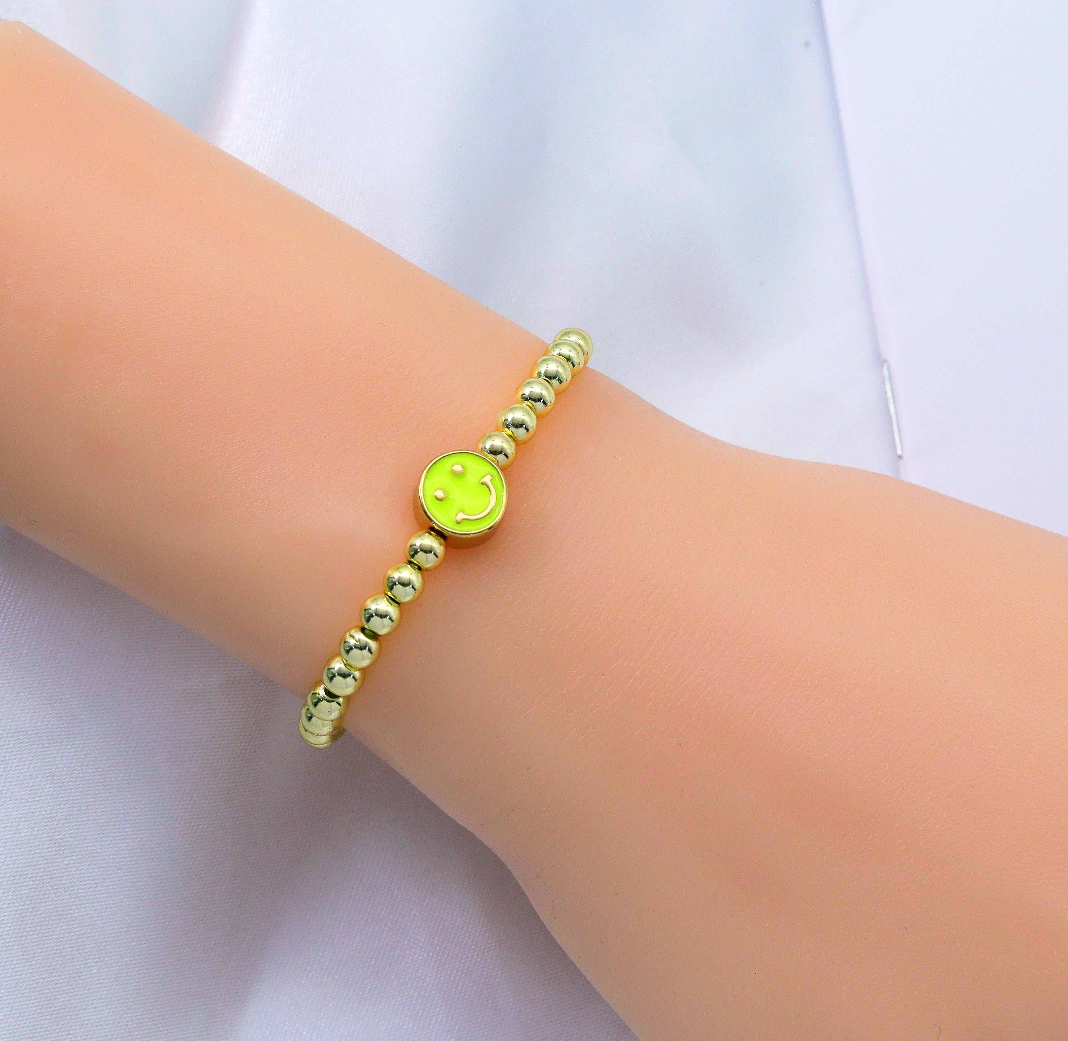 4mm Gold Hematite Smiley face bracelet, sku#EF148