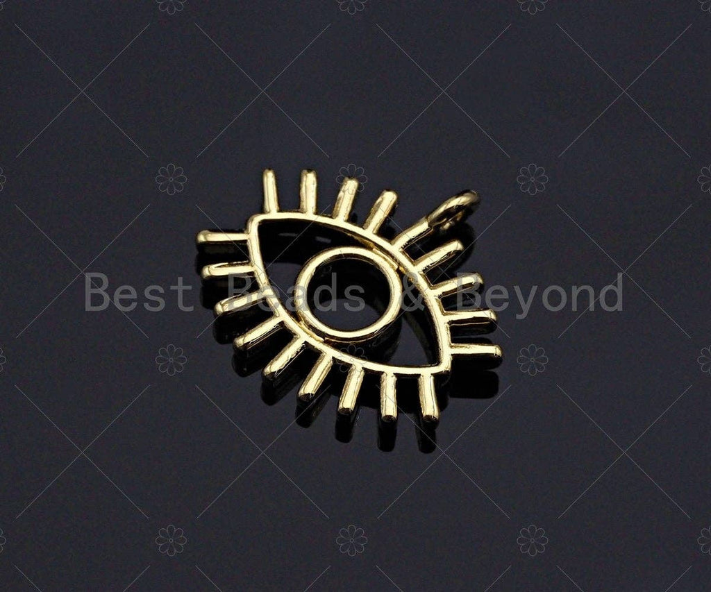 Large Evil Eye With Long Eyelash Pendant/Charm, Lucky eye Pendant, 24K Gold Tone,16x15mm,Sku#L307