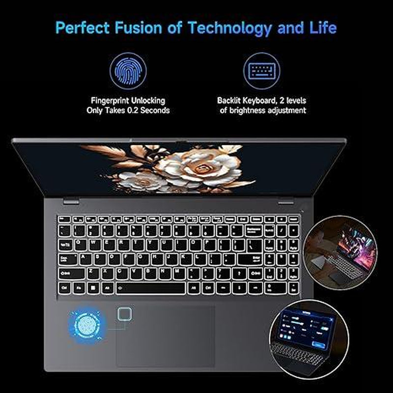 2025 Gaming Laptop,15.6" Full HD IPS Display, Inter Core I5-1240P (Up to 4.4Ghz), 16GB DDR4 512GB SSD, Win 11 Gaming Laptop, Fingerprint, Backlit KB, Wifi 6, BT5