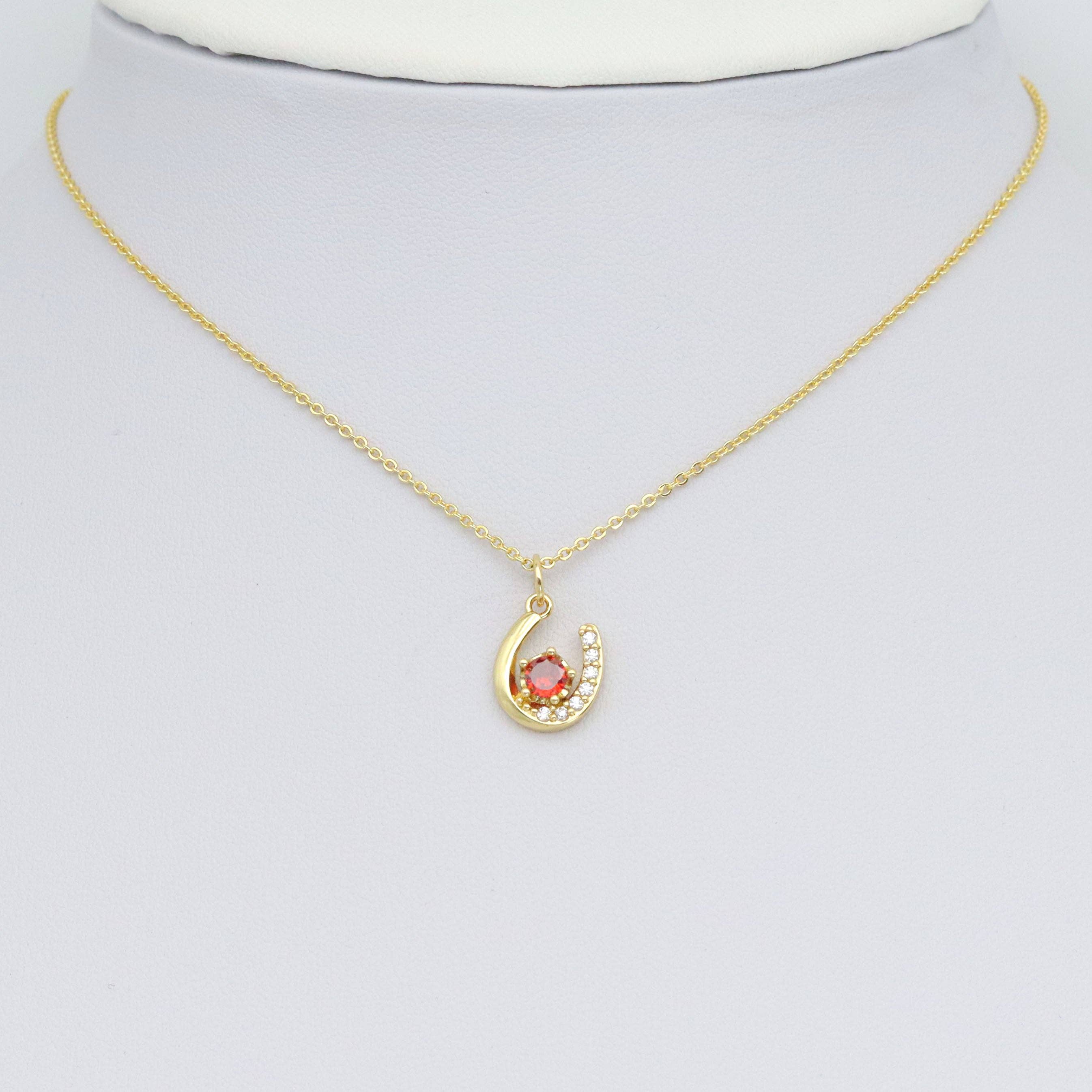 Clear CZ Gold U Shape with Orange CZ Charm Pendant, Sku#Y1027