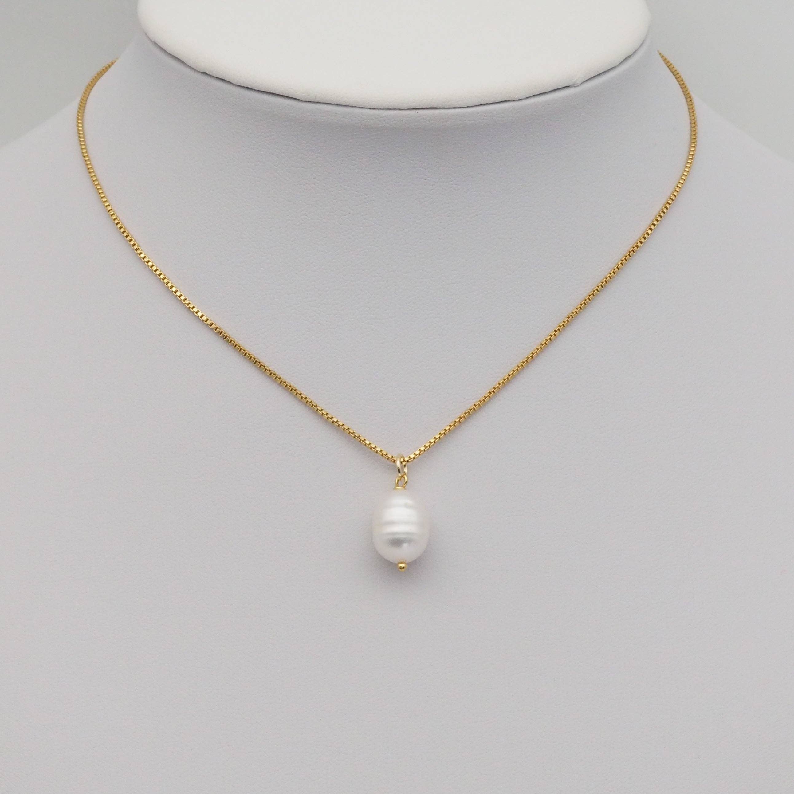 Gold White Oval Pearl Pendant Charm, Sku#EF341