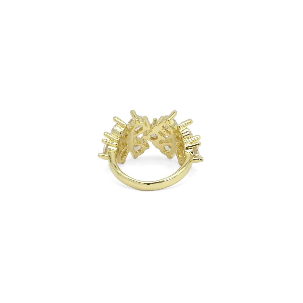 Gold CLear CZ Double Flower Adjustable Ring, Sku#LD438