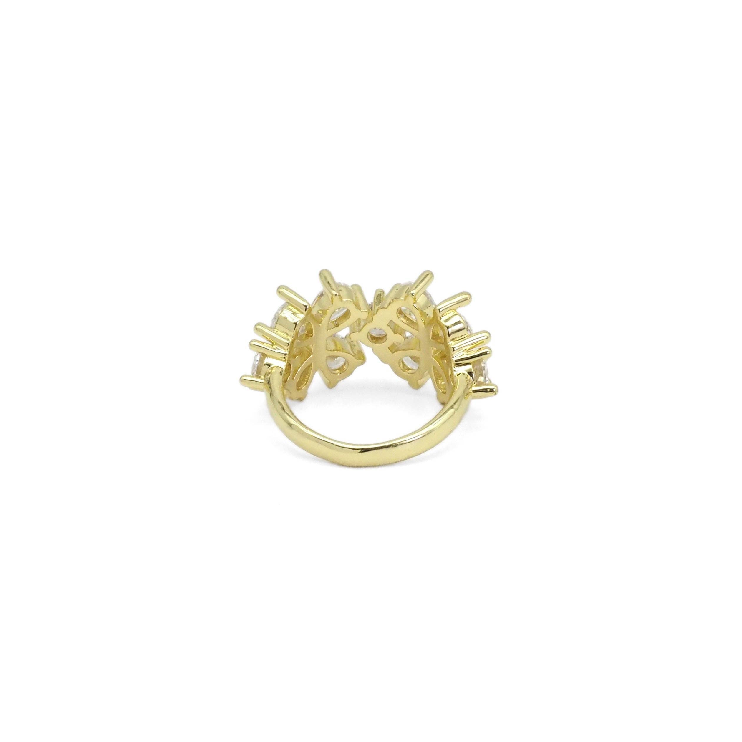 Gold CLear CZ Double Flower Adjustable Ring, Sku#LD438