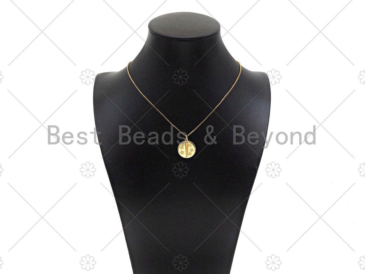 CZ Micro Pave Star Flower Coin Shape Pendant/Charm,14K Gold Filled Medallion Charm, Necklace Bracelet Charm Pendant,17x19mm,Sku#ZX36
