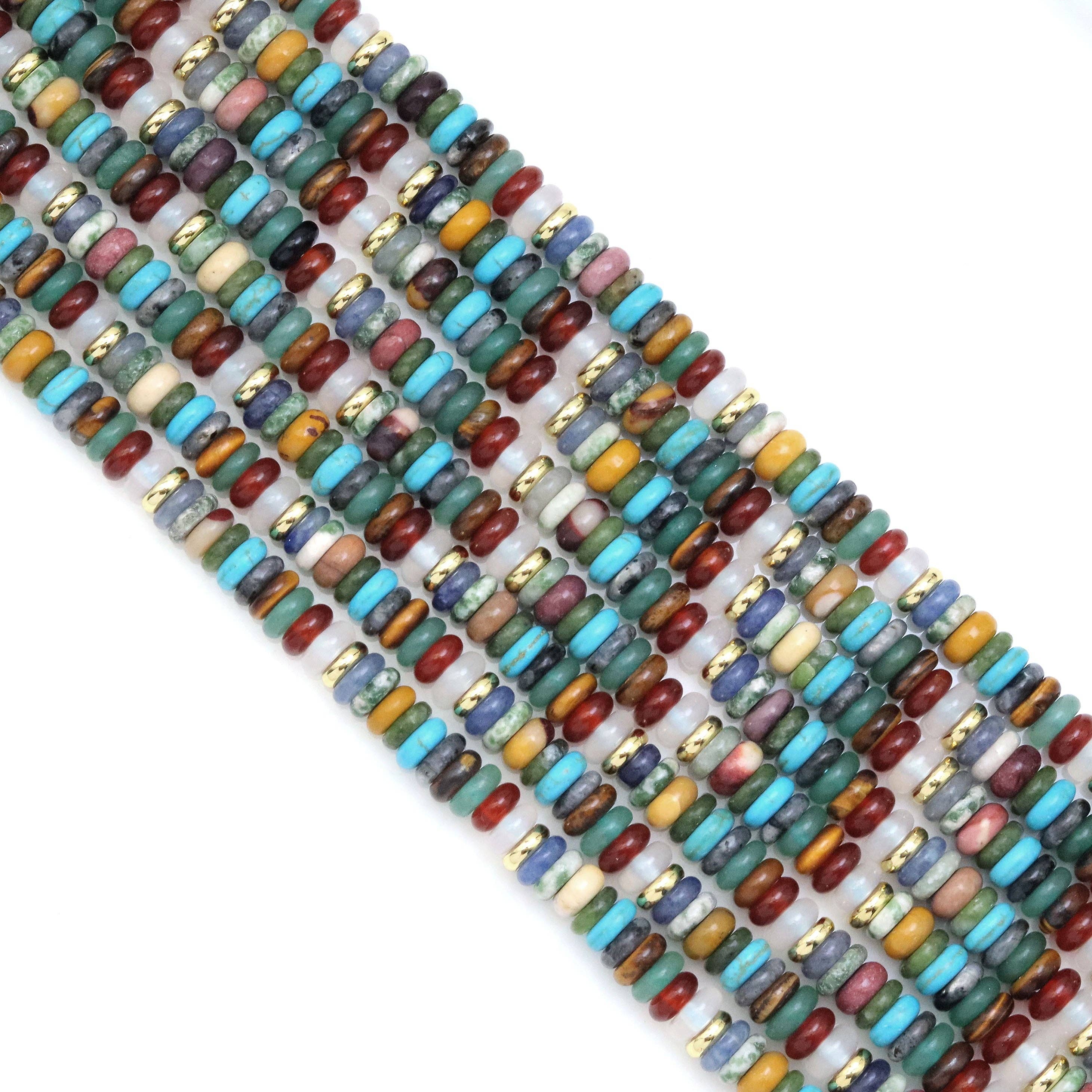2x6mm Mixed Stone Smooth Heishi Beads, Sku#U1859