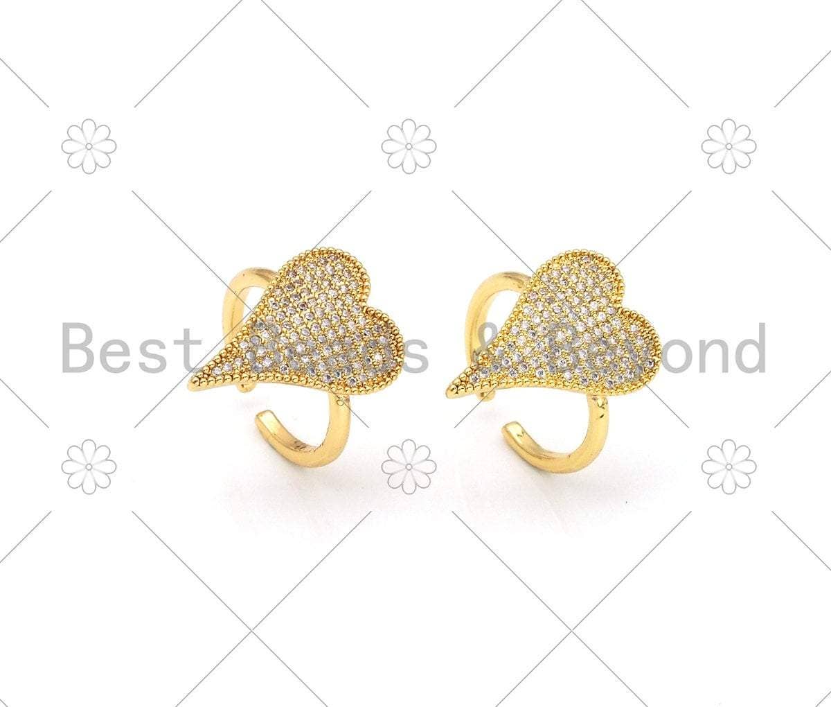 CZ Big Heart Shape Adjustable Ring, Sku#X233