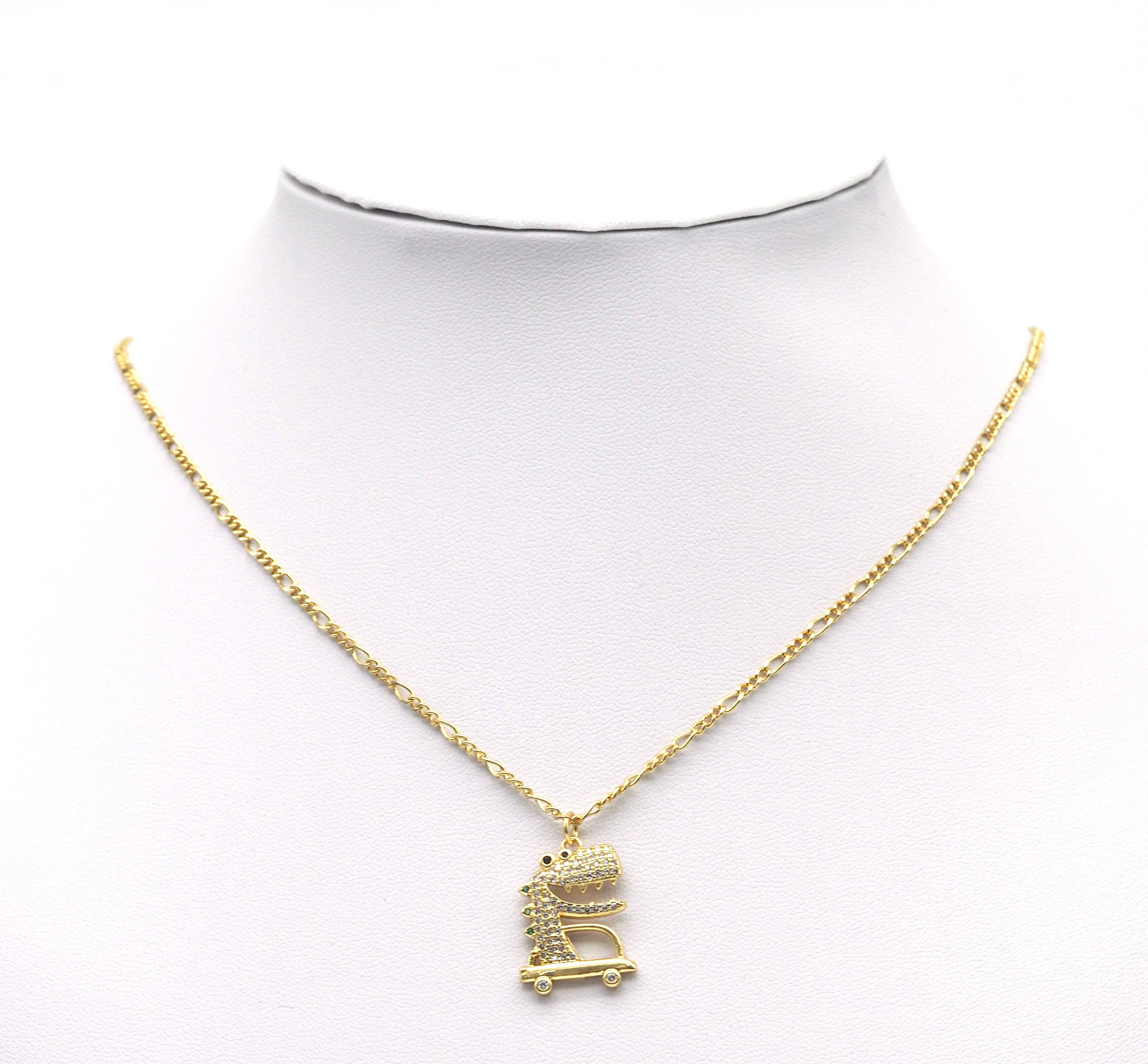 Gold CZ Cute Crocodile Charm, Sku#LK662