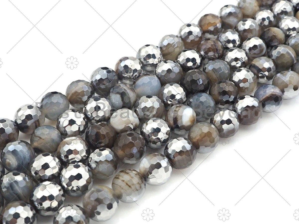 Natural Half Silver Gray Agate Beads, 8mm/10mm/12mm Round Faceted Gray Agate Beads, 15.5 Full Strand, sku# UA122