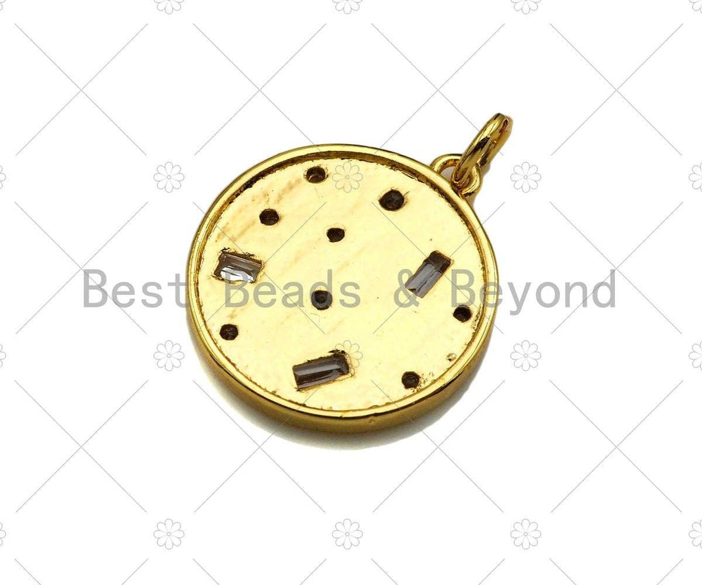 Baguette CZ Micro Pave Round Coin Shape Pendant/Charm, Sku#L450