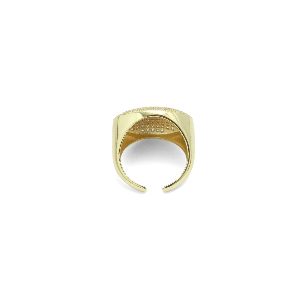 Gold Clear CZ Oval Statement Adjustable Ring, Sku#Y955