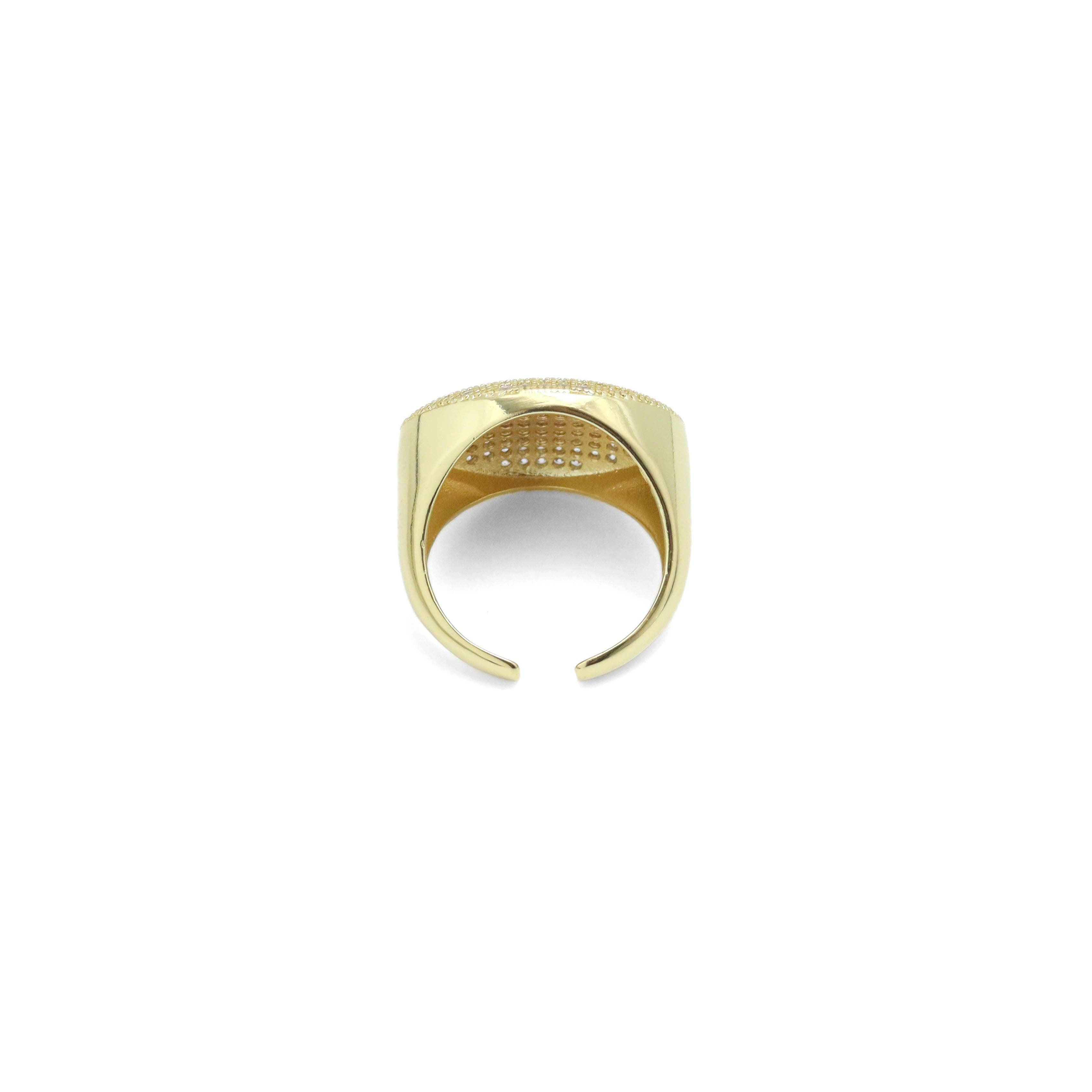 Gold Clear CZ Oval Statement Adjustable Ring, Sku#Y955