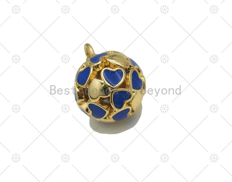 Enamel Colorful Heart Round Ball Charm, Sku#LD186
