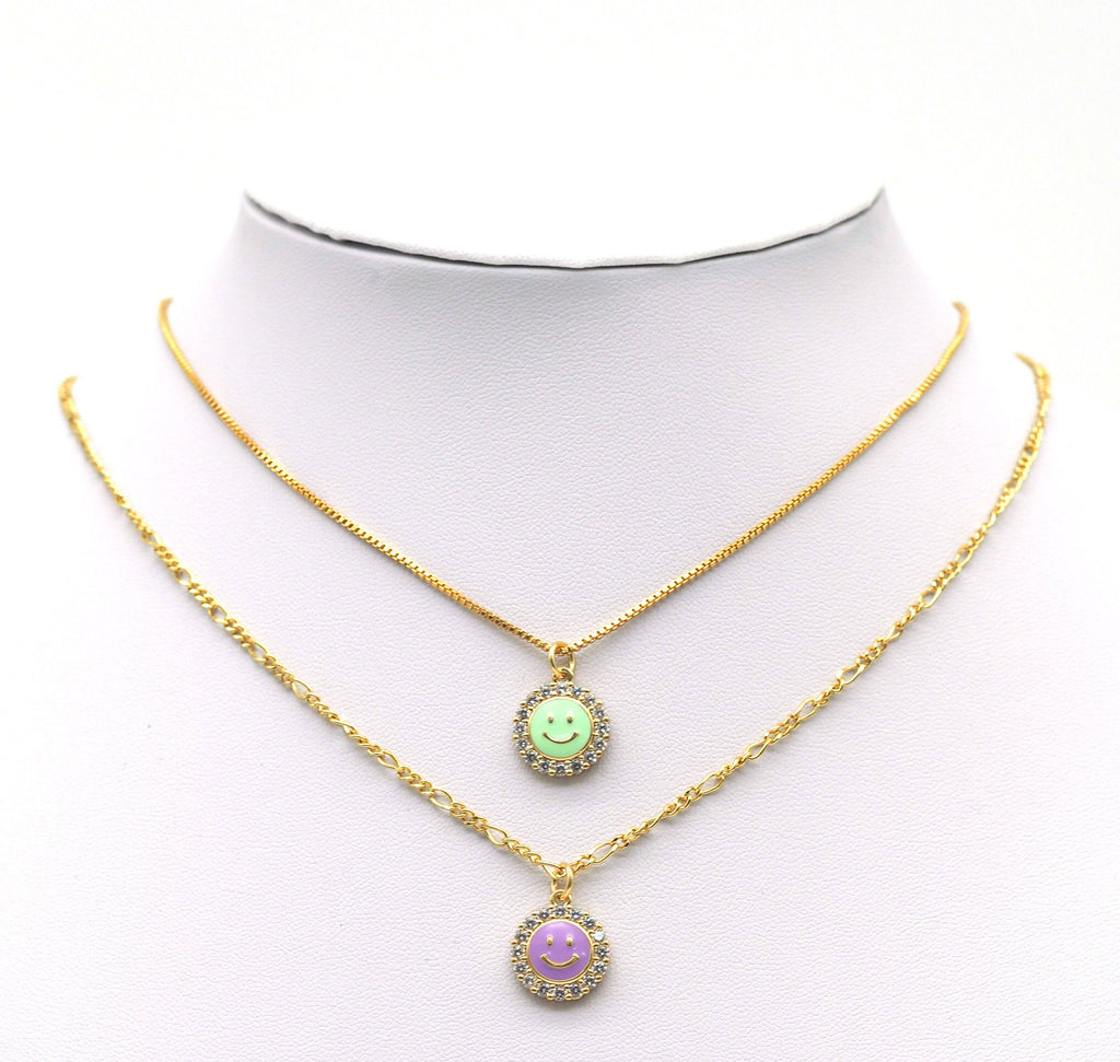 CZ Enamel Round Smiley Face Charm, Sku#F1477C