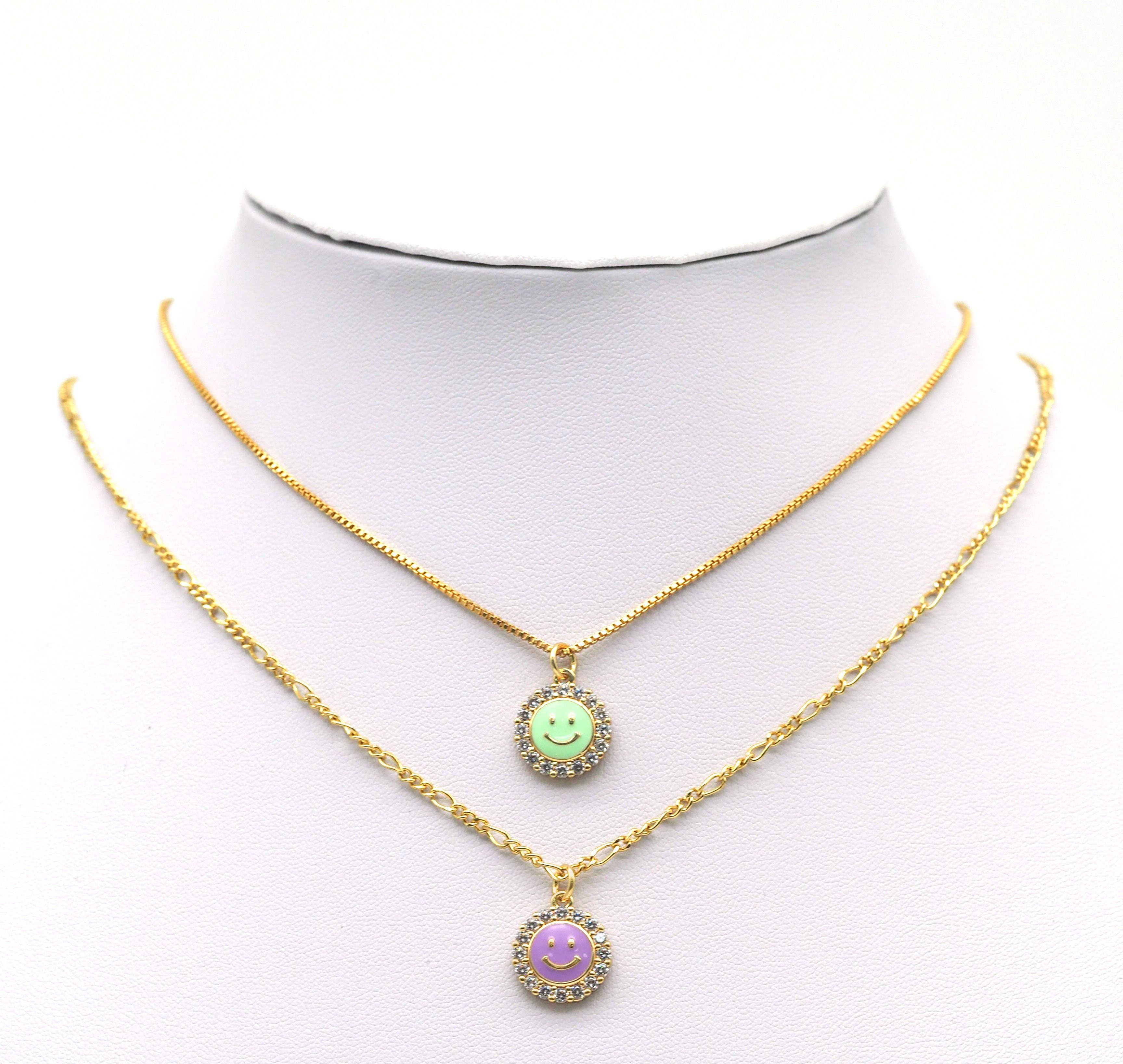 CZ Enamel Round Smiley Face Charm, Sku#F1477C