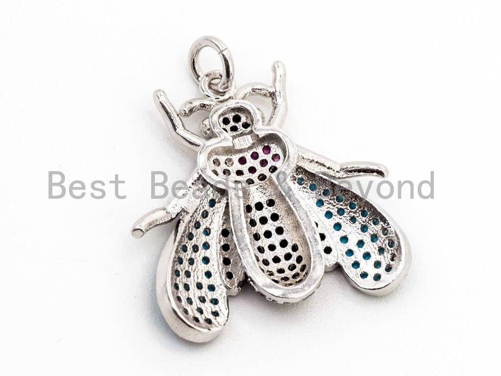 FLY Inspired  Charm, CZ Micro Pave Multi Color Insect Pendant, Cubic Zirconia Pendant,Gold/Rose Gold/Silver/Black,22x23mm,SKU#F443