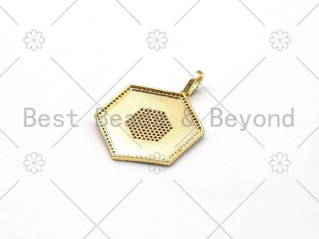 CZ Micro Pave Hexagon Shape Pendant, 18K Gold Filled Cubic Zirconia Hexagon Charm, Necklace Bracelet Charm Pendant,27x33mm, Sku#L620