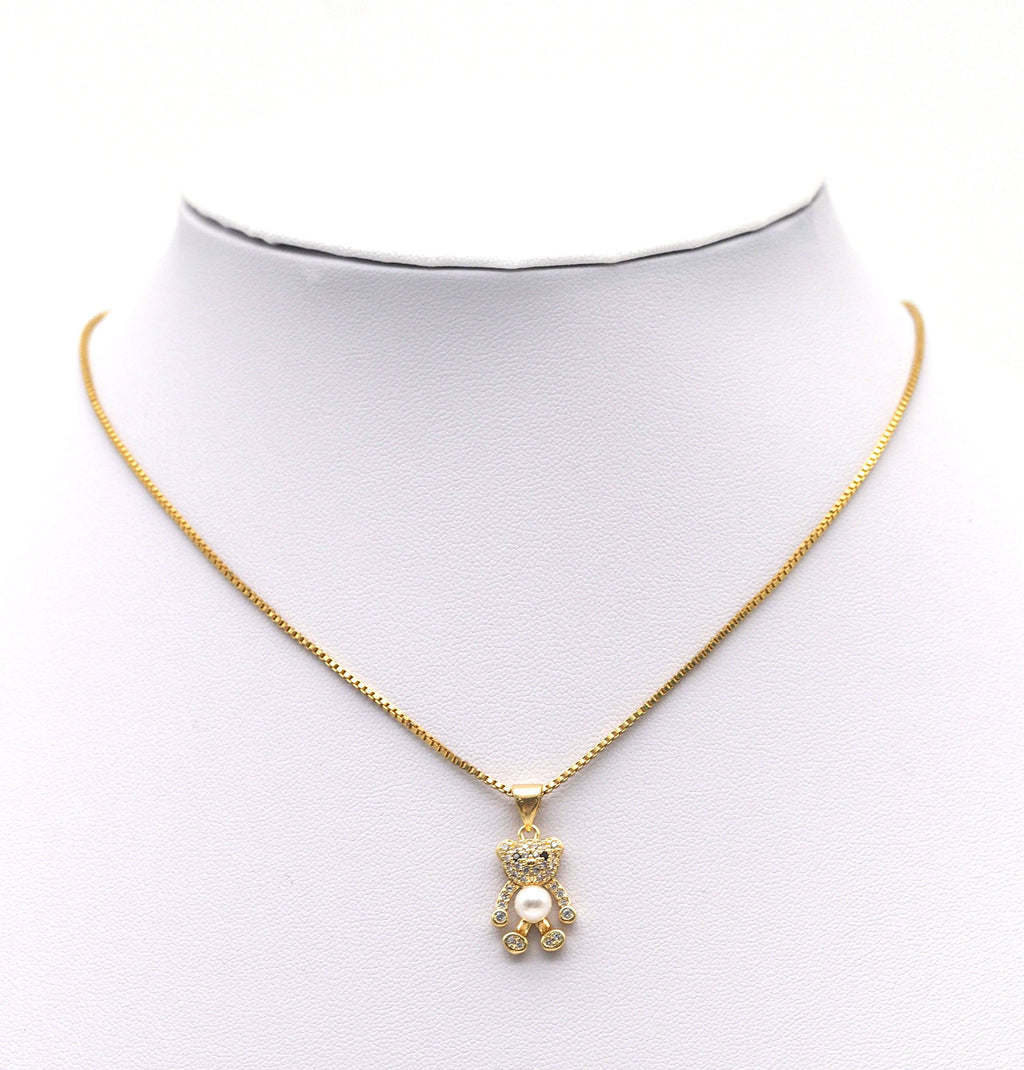 CZ Pearl Teddy Bear Charm, Sku#ZX67