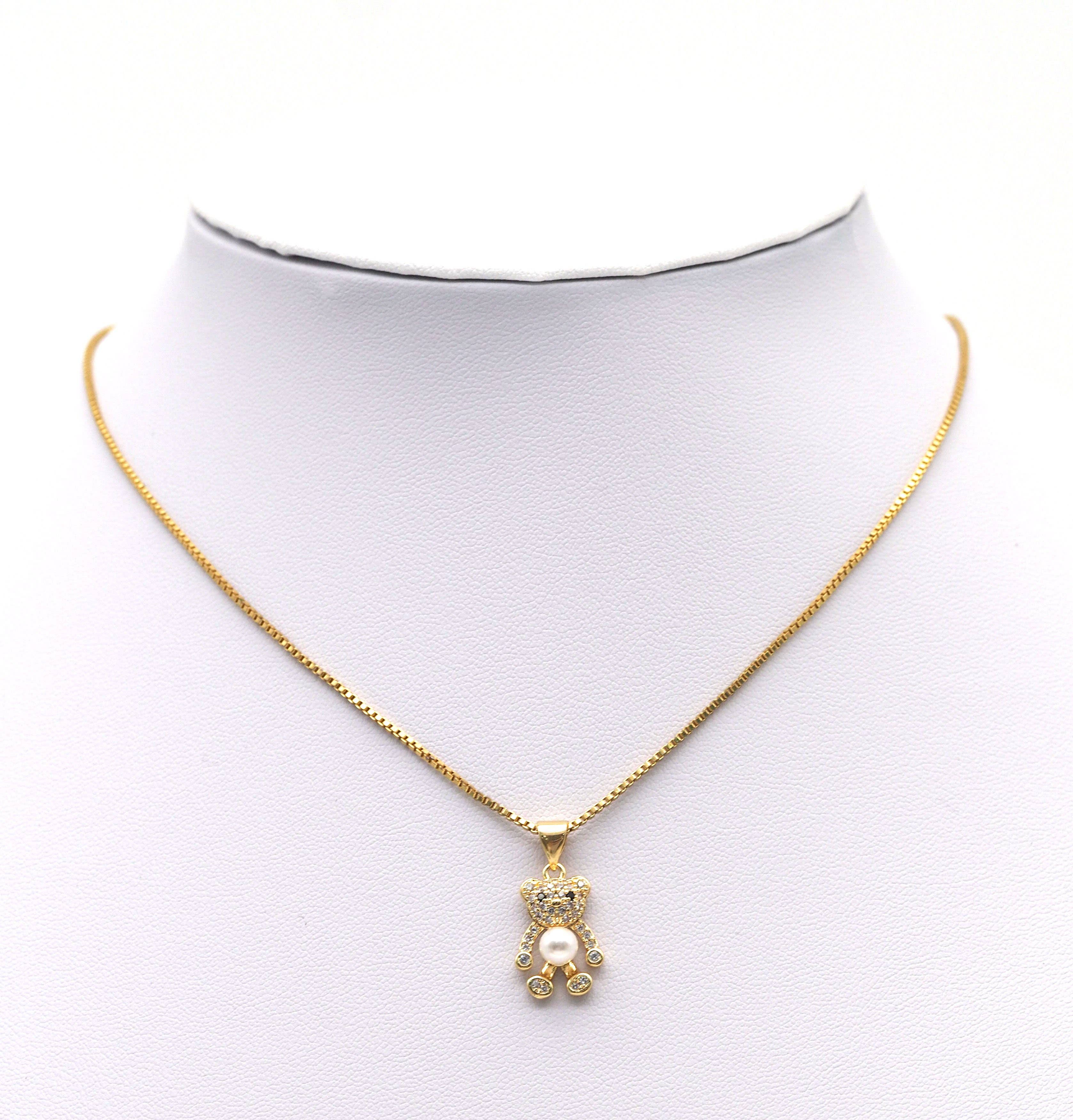 CZ Pearl Teddy Bear Charm, Sku#ZX67