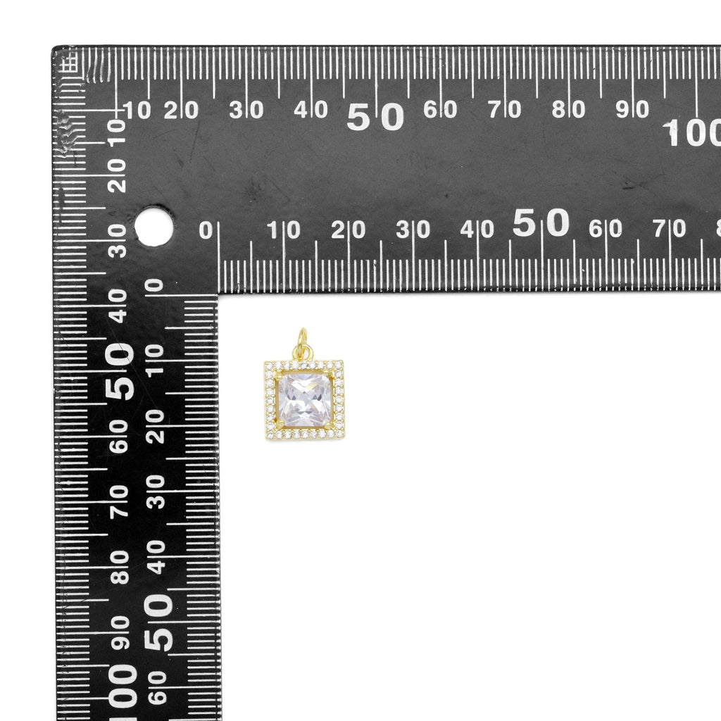 Gold Silver Big Square CZ  Charm, Sku#ZX199