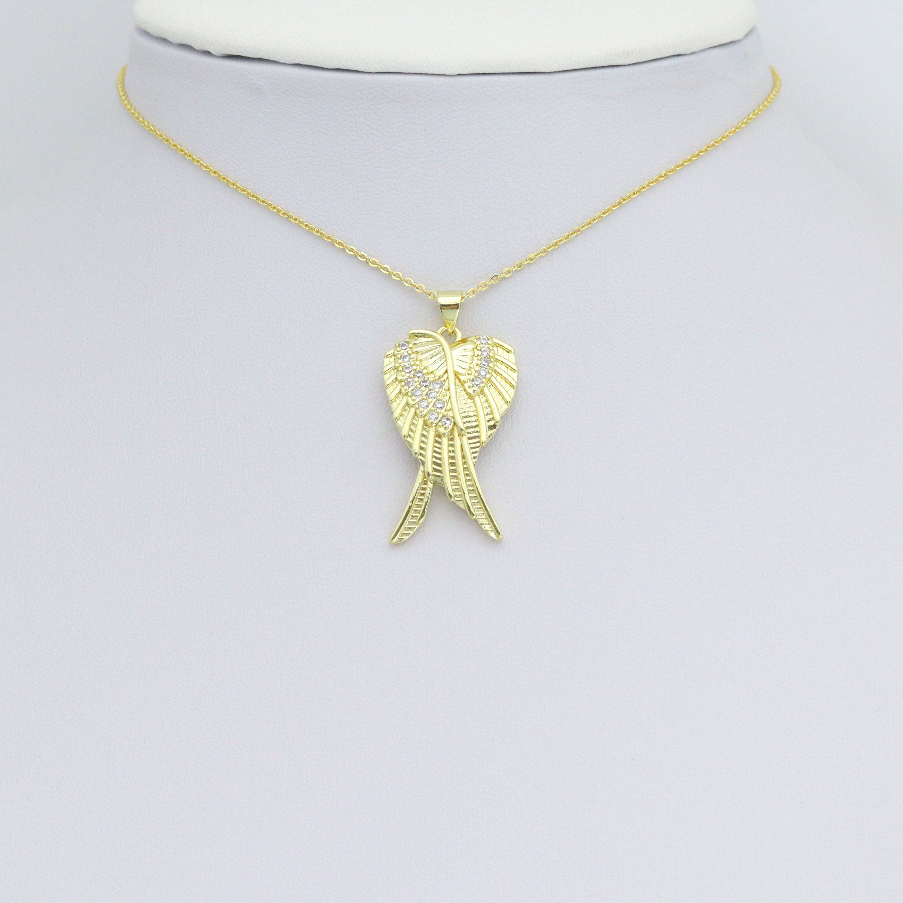 CZ Gold Huggie Angel Wings Charm Pendant, Sku#LK1192