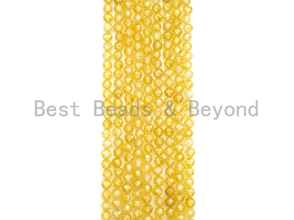 2mm/3mm/4mm High Quality Sparkly Cubic Zirconia Beads, Faceted Sparkly Yellow Color beads, 15.5inch full strand, SKU#U916