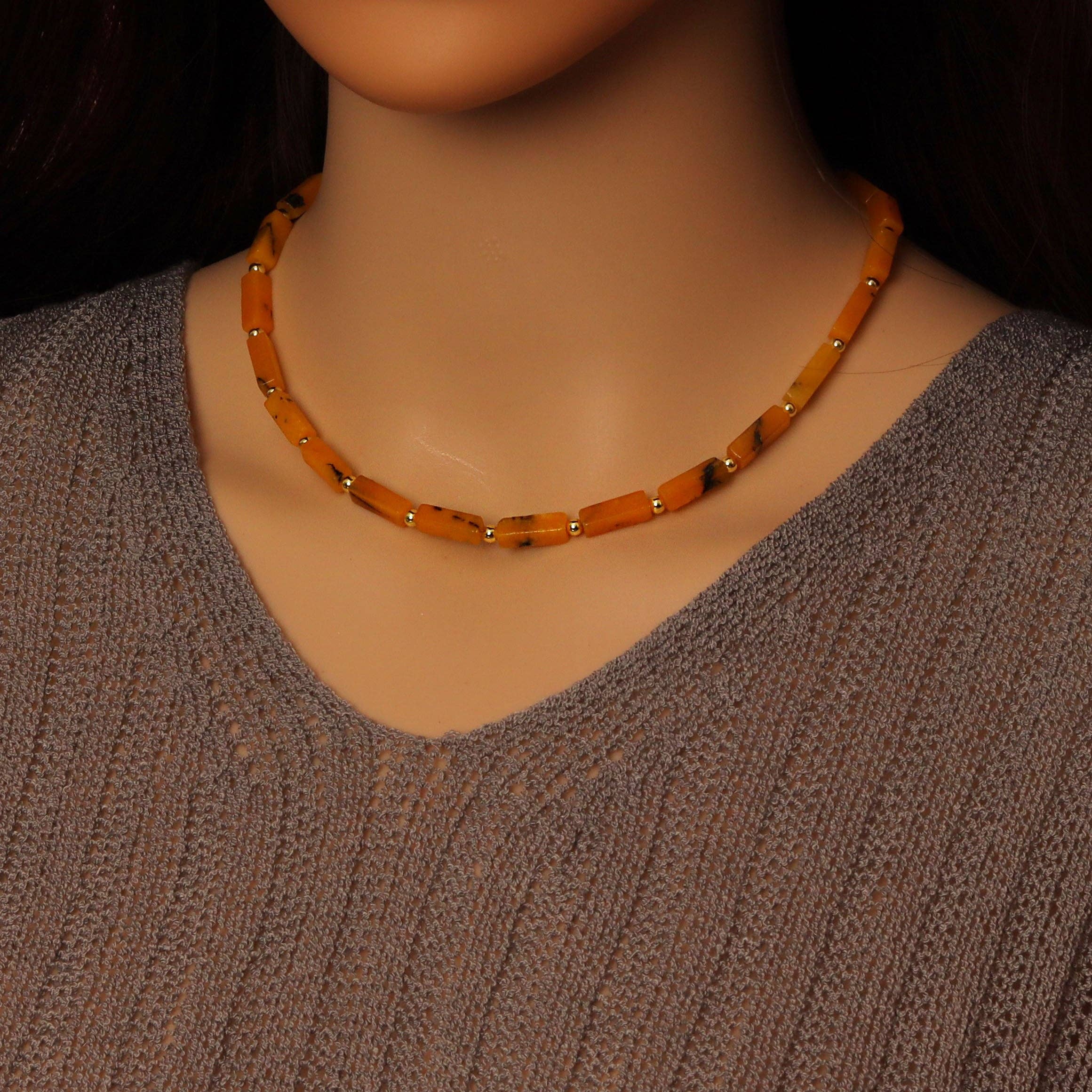 Yellow Jade Tube Beads Necklace, sku#EF547
