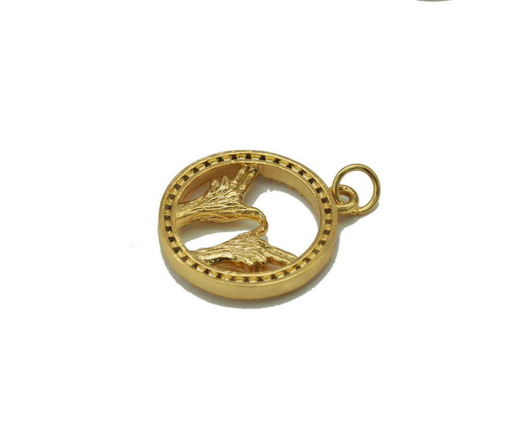 CZ Hand Gesture On Round Ring Charm, Sku#Y683