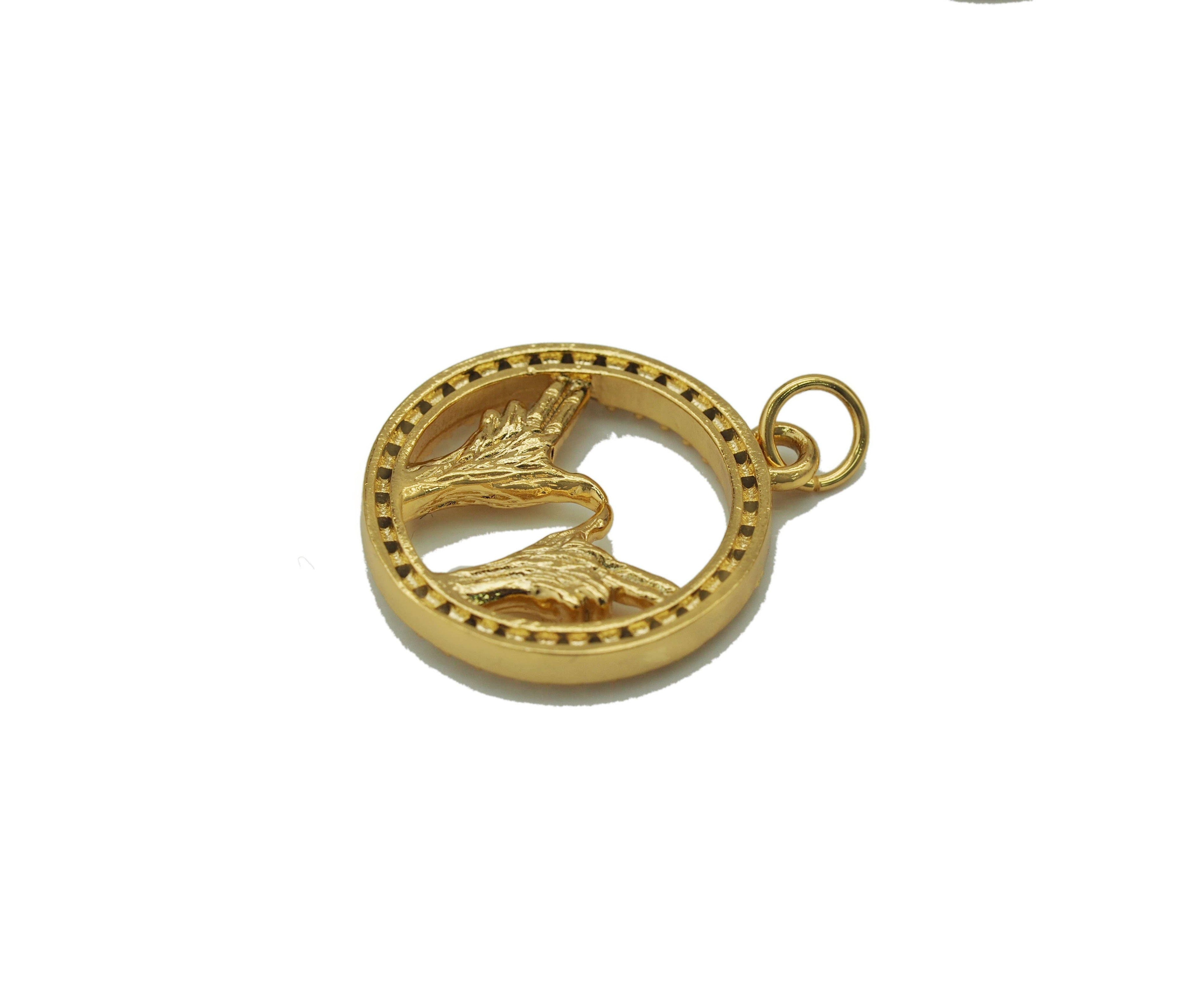 CZ Hand Gesture On Round Ring Charm, Sku#Y683
