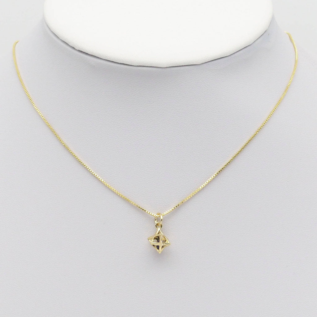 CZ Gold 3D Star Cage with Rolling Black Clear Diamond Charm, Sku#ZX157