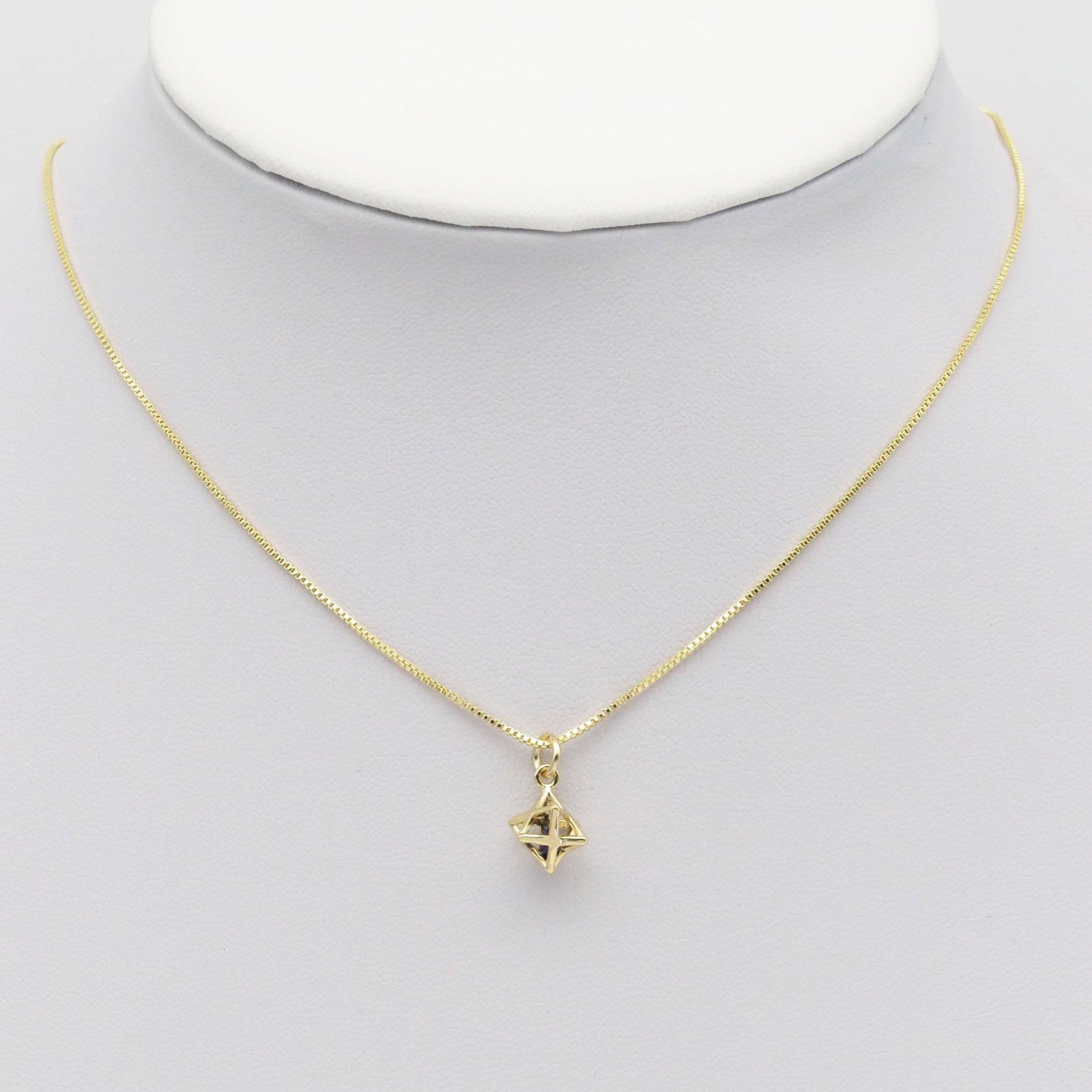 CZ Gold 3D Star Cage with Rolling Black Clear Diamond Charm, Sku#ZX157