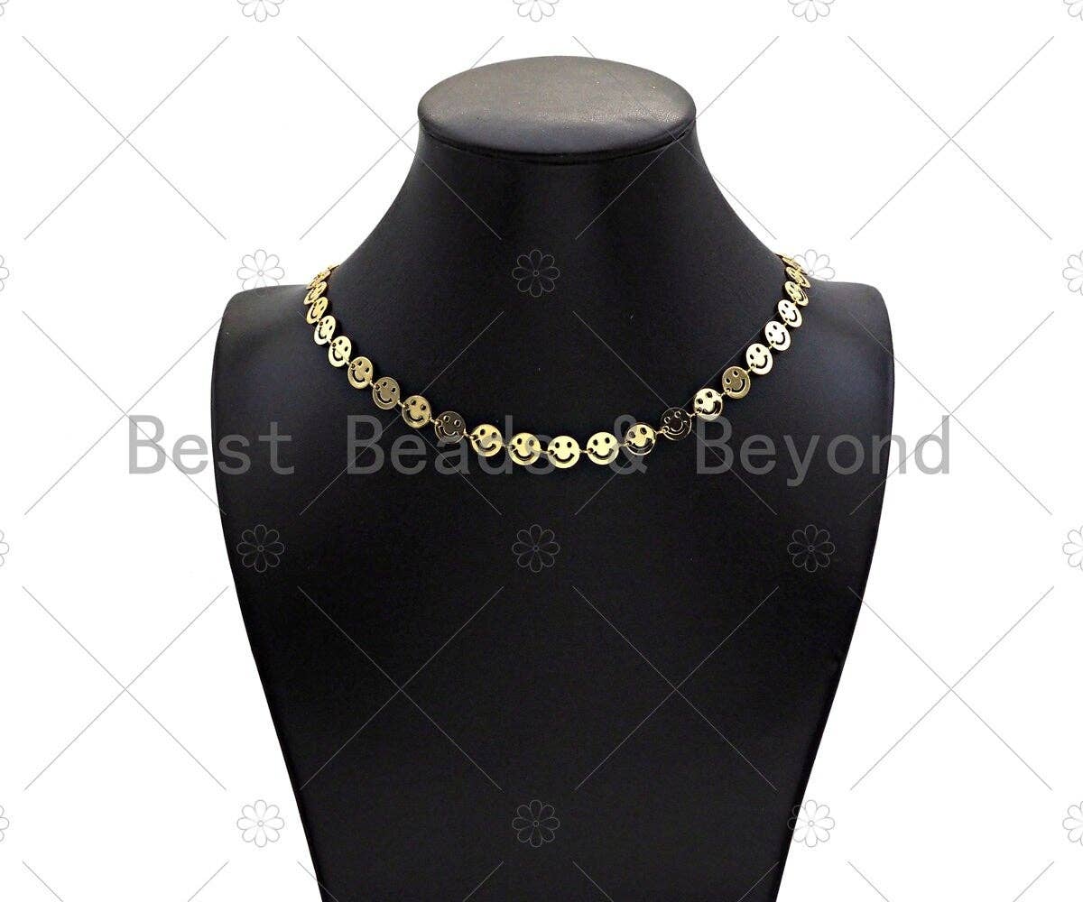 New Style 18K gold Cute Smiley face Chain by ft, 8x8mm smiley face chain, Fun Chain, Happy Face Chain, Wholesale Chain, sku#E532
