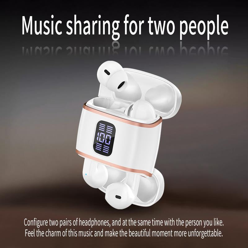 [4 Pods] 2-In-1 J40 Wireless Earbuds | 2 Pairs in 1 Case | Perfect for Couples & Gifting | 120H Battery - Black/White