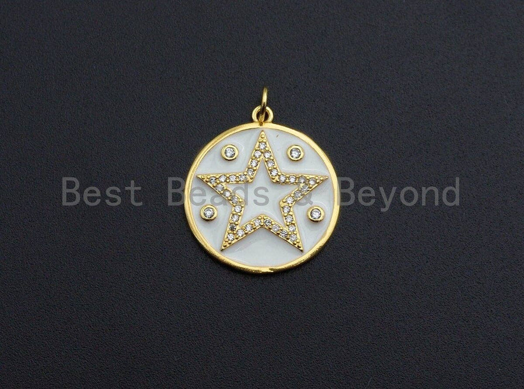 Enamel Colorful Five Star On Round Coin Pendant,CZ Micro Pave Oil Drop pendant,Enamel pendant,Enamel Jewelry, 21x23mm,sku#Z633C