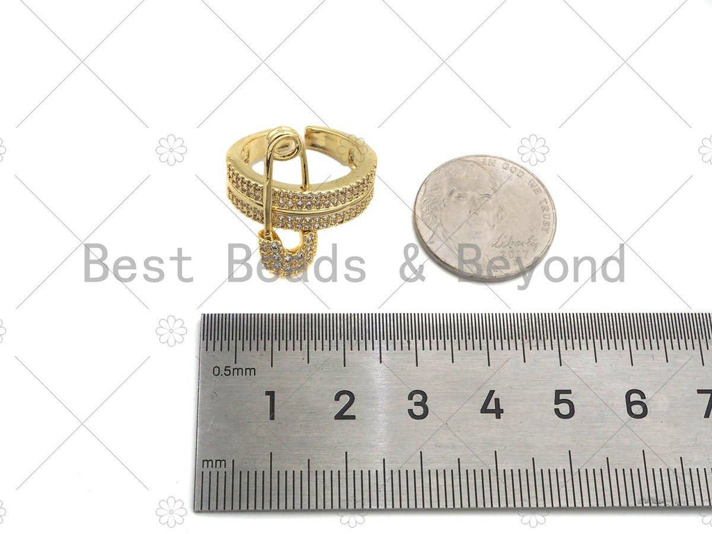 CZ Fancy Safety Pin Open Ring, Sku#LD51