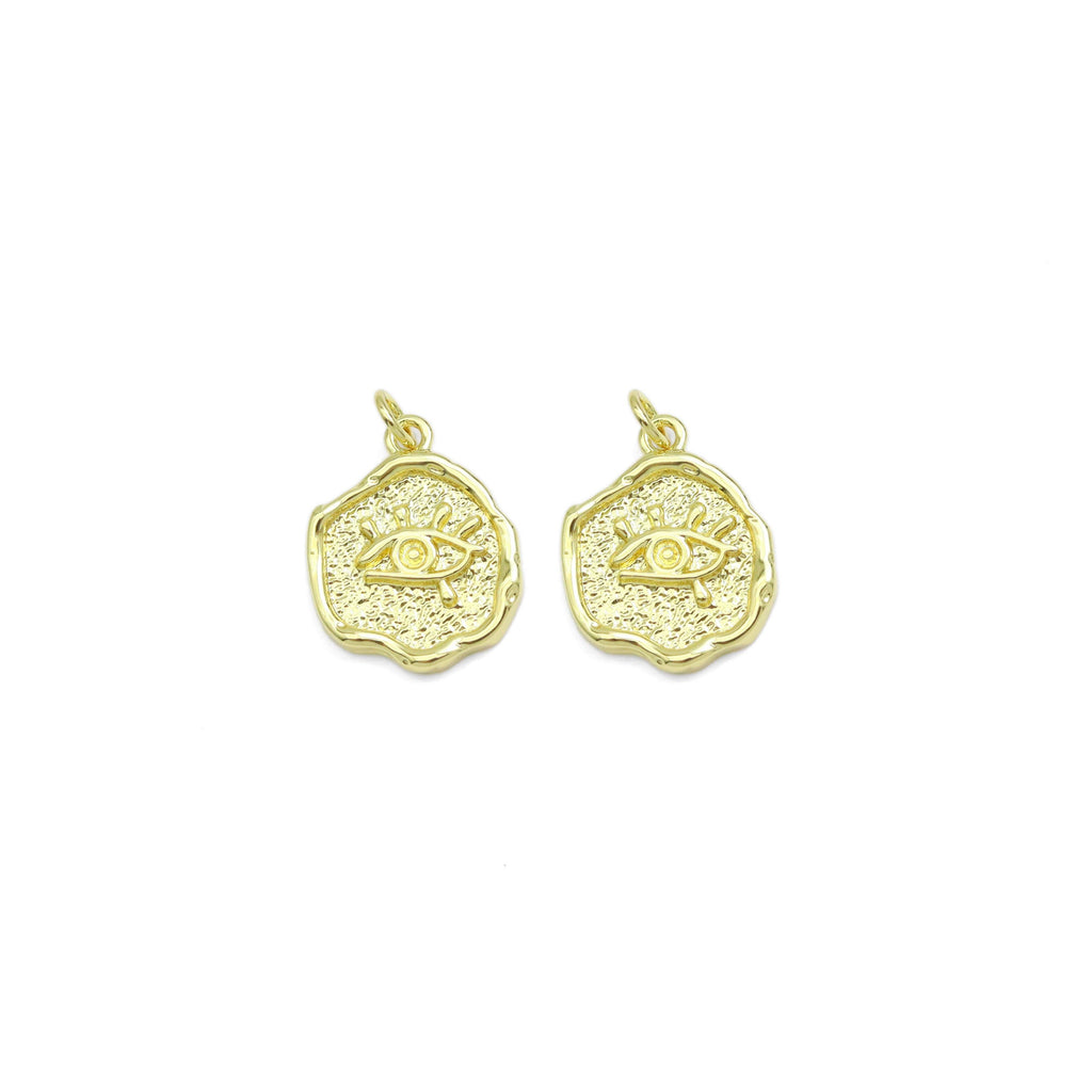 CZ Evil Eye Gold Coin Charm, Sku#LK927