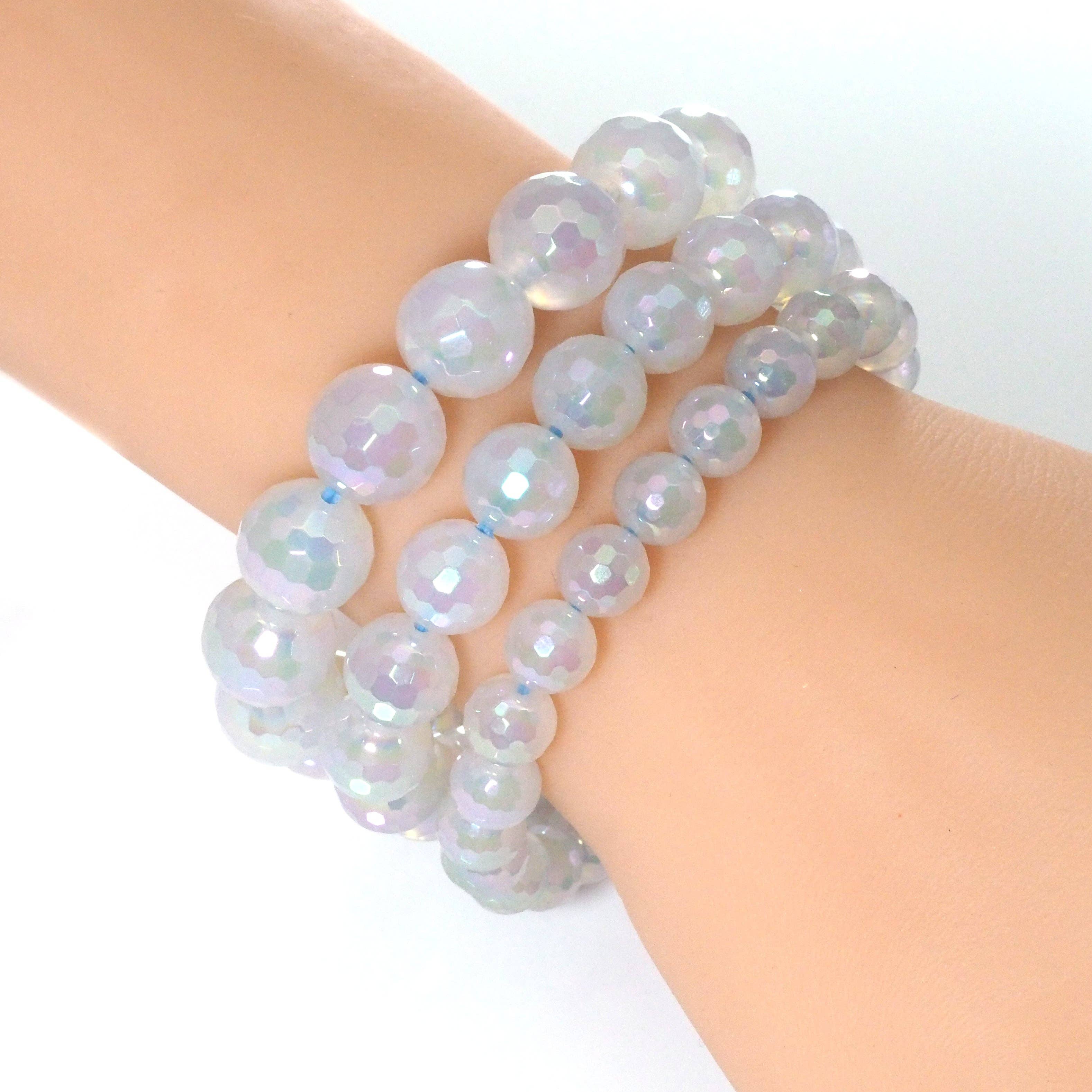 AB Mystic White Agate Faceted Stretchy Bracelet, Sku#EF304
