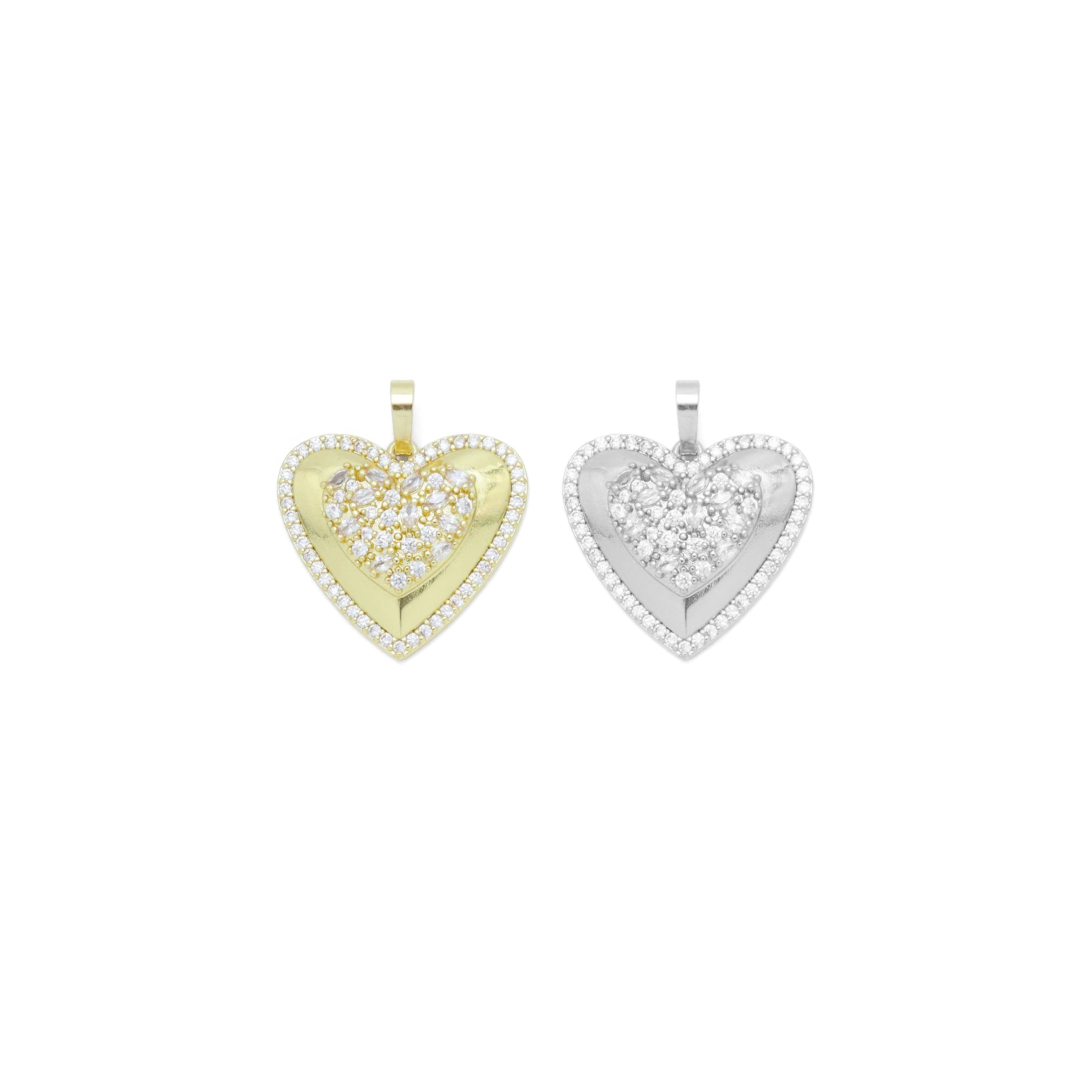 CZ Silver Gold double Heart Shape Charm Pendant, Sku#A301