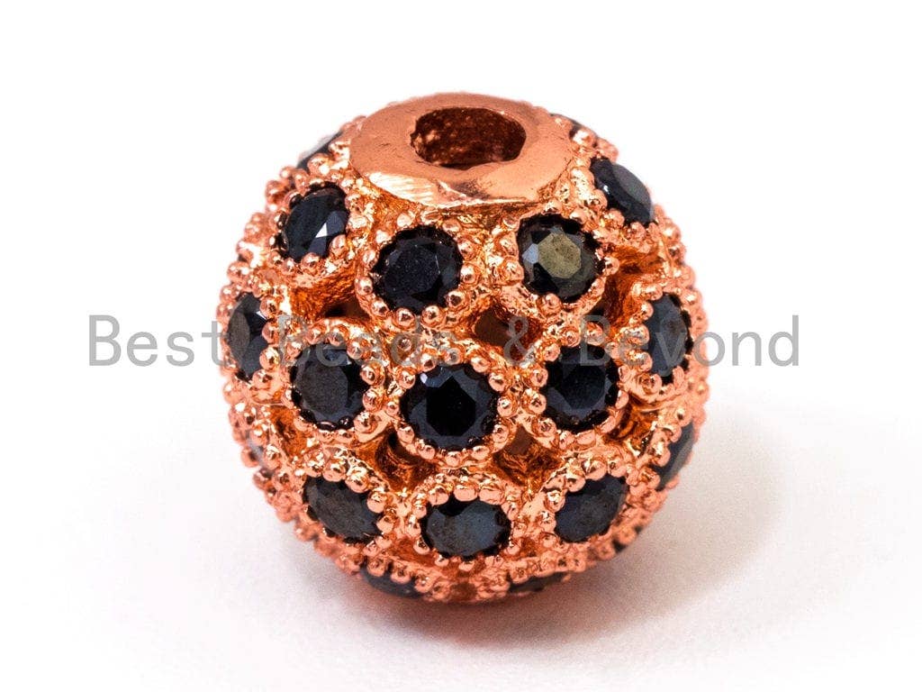 CZ Black Micro Pave Round Ball Bead, Cubic Zirconia Pave Beads, Rhodium Shamballa Ball beads, CZ Space Beads, 8mm/10mm,sku#Y31