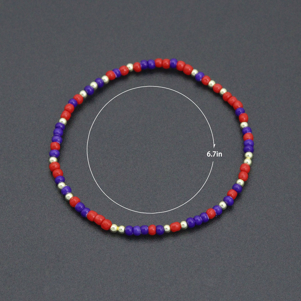 Red Blue Gold Mixed Beads Stretchy Bracelet, Sku#EF680