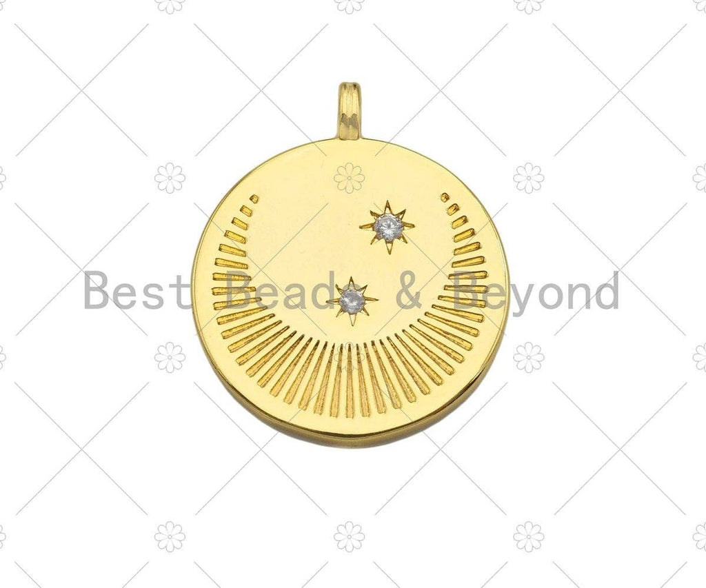 CZ Micro Pave Cresent Moon North Star On Round Coin Pendant/Charm,Cubic Zirconia Charm, Necklace Bracelet Charm Pendant,22x26mm, Sku#Y360