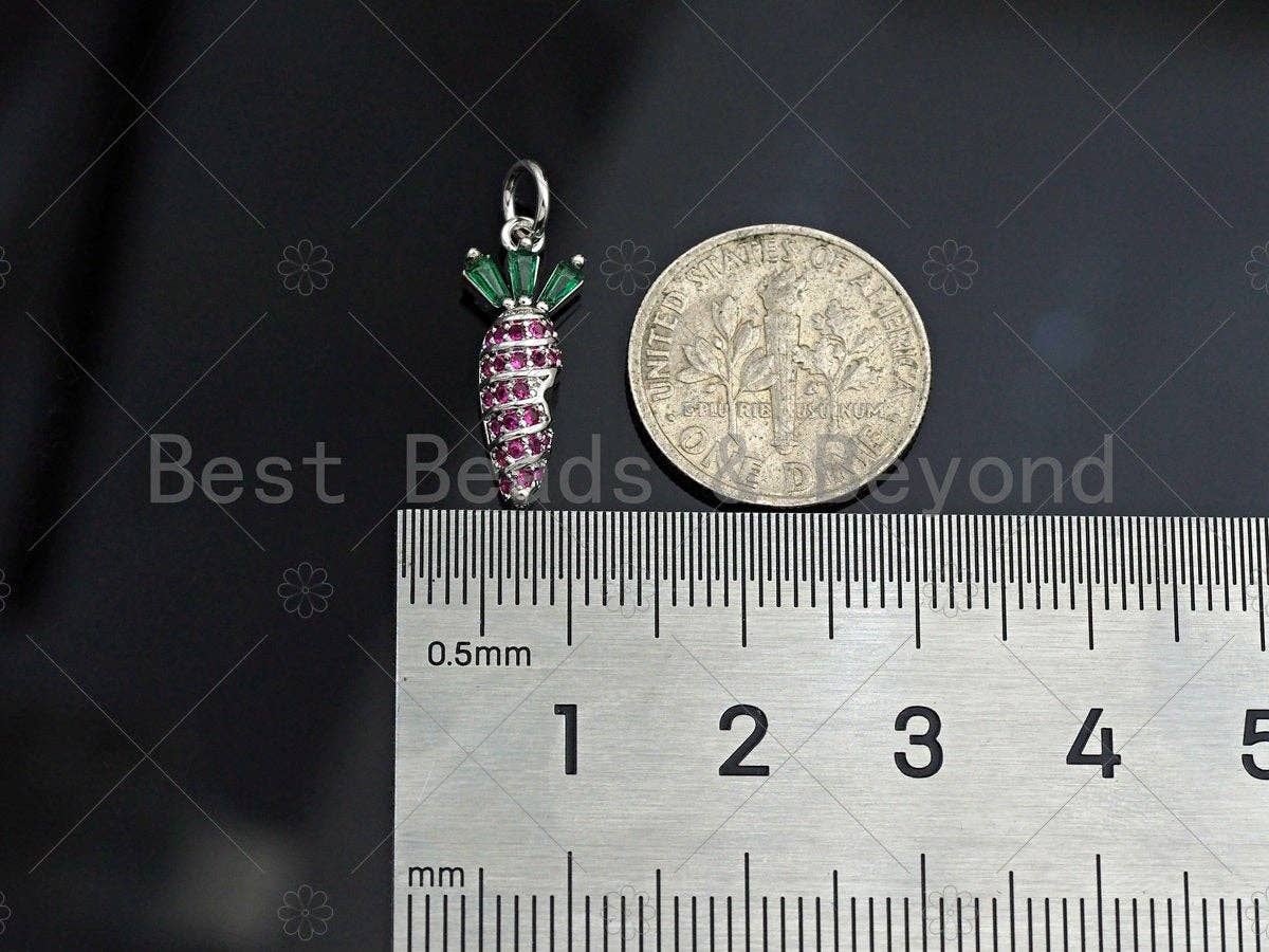 Fuchsia CZ Micro Pave Carrot Pendant/Charm,Carrot Cubic Zirconia Pendant, Silver/Gold/Rose Gold Tone, Fruit Charm, 7x18mm, Sku#Y262