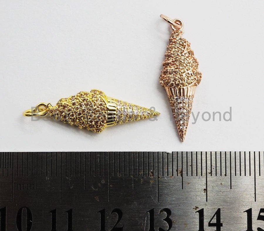 CZ Micro Pave Ice Cream Charm, Cubic Zirconia Pave Ice cream Pendant Charm, Gold/Rose Gold/Silver, Summer Findings Jewelry, 9x26mm,sku#Y140
